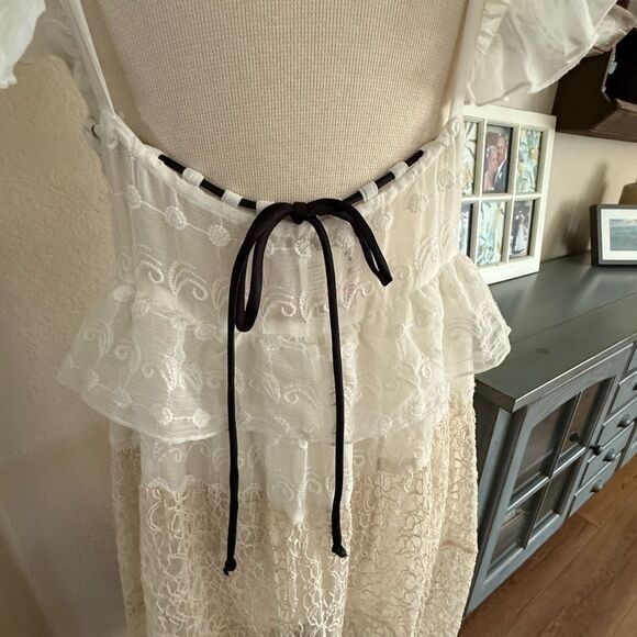 NWT Free People Womens Tie Front Embroidered Tiered Selena Maxi Top Ivory Small - Picture 8 of 16